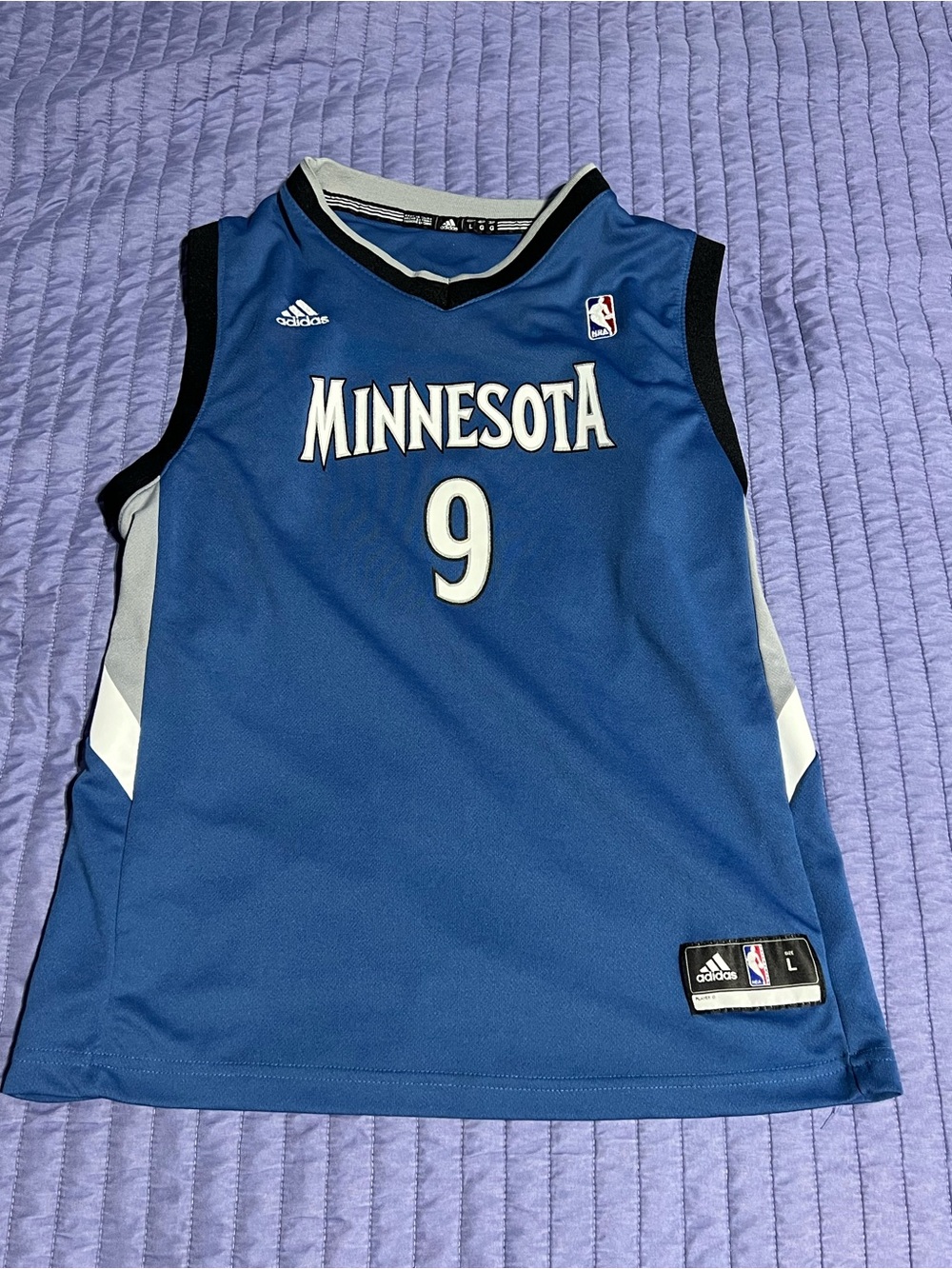 adidas Blue Minnesota #9 Kids Basketball Rubio Jersey size L youth .